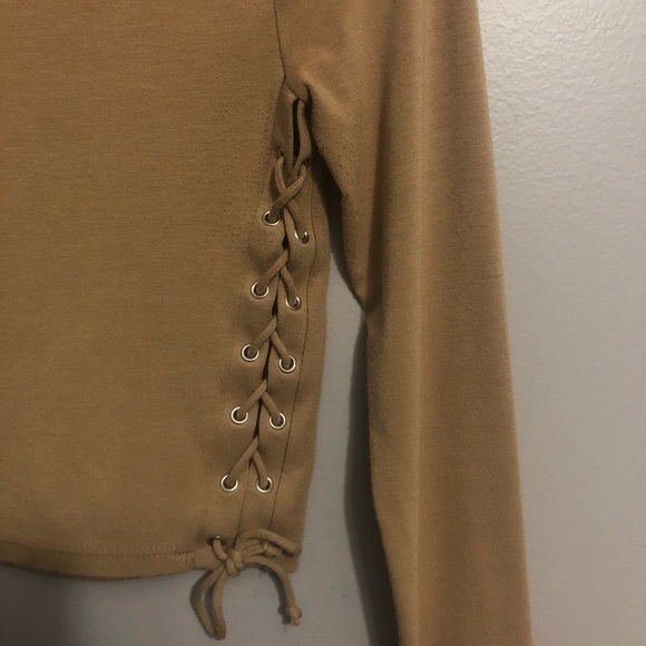 Tan long sleeve top with lace up sides - Picture 2 of 4